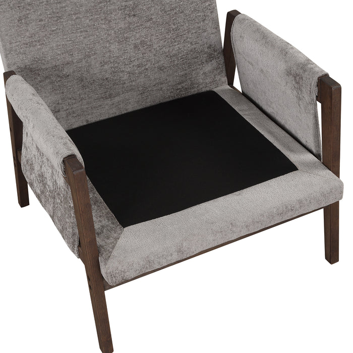 Mid-Century Modern Velvet Accent Chair,Leisure Chair with Solid Wood and Thick Seat Cushion for Living Room,Bedroom,Studio,Grey