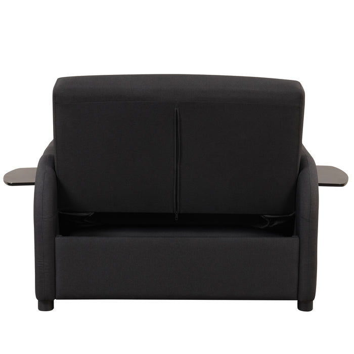 pull out sofa sleeper 3 in 1 with 2 wing table and usb charge for nap line fabric for living room recreation room Black