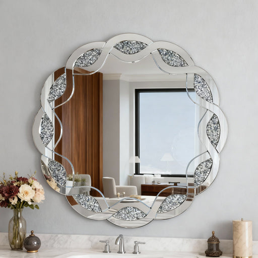 Celeste Silver Crystal Wave Wall Mirror | Glass House Furnishings