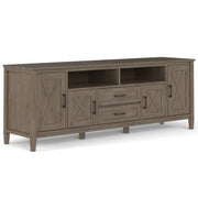 Ela 72 inch Wide Solid Wood TV Stand in Smokey Brown For TVs up to 80 inches Glass House Furnishings