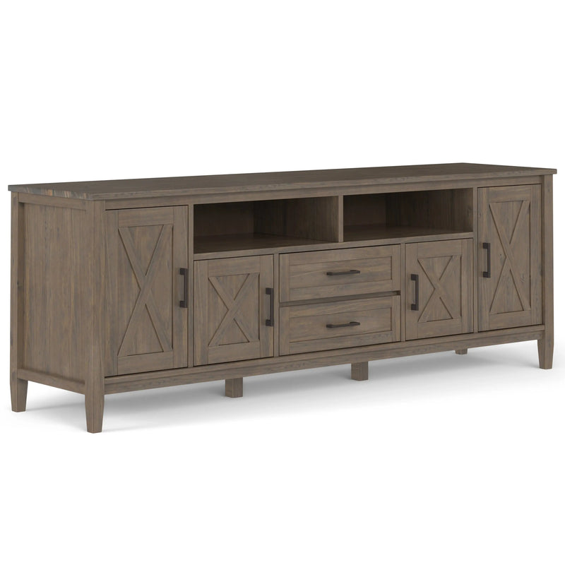 Ela 72 inch Wide Solid Wood TV Stand in Smokey Brown For TVs up to 80 inches Glass House Furnishings