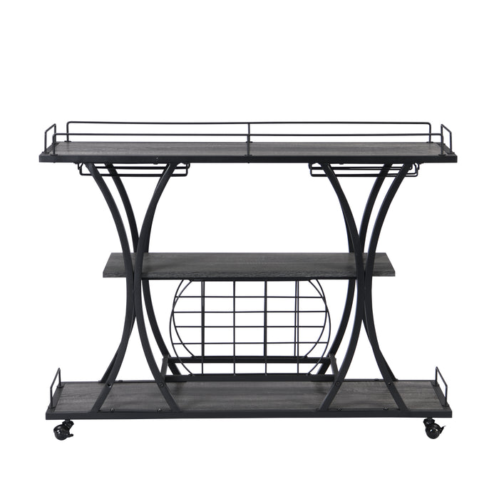 Industrial Bar Cart, Kitchen & Serving Cart with Wheels, 3-Tier Storage Shelves