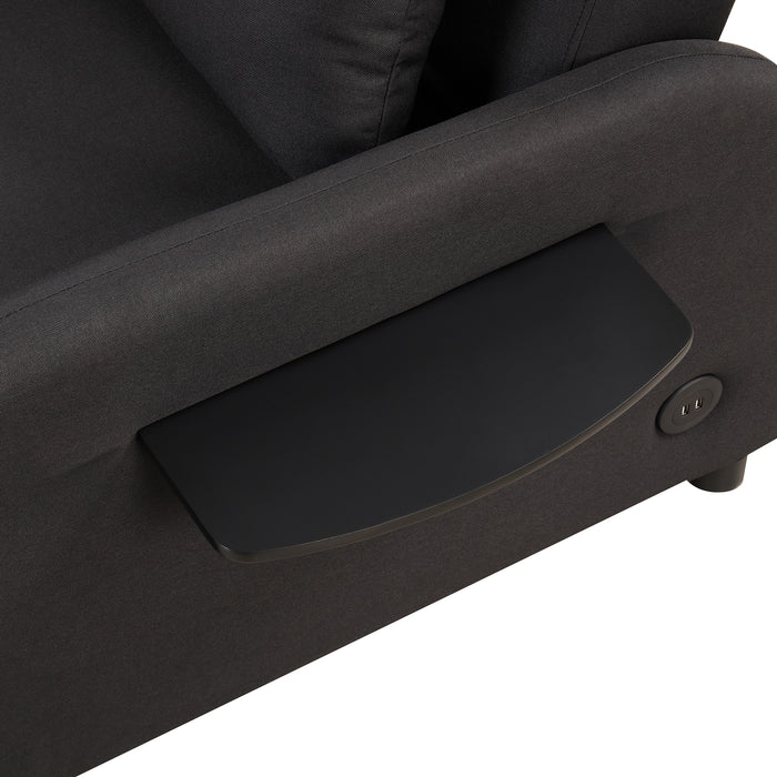 pull out sofa sleeper 3 in 1 with 2 wing table and usb charge for nap line fabric for living room recreation room Black