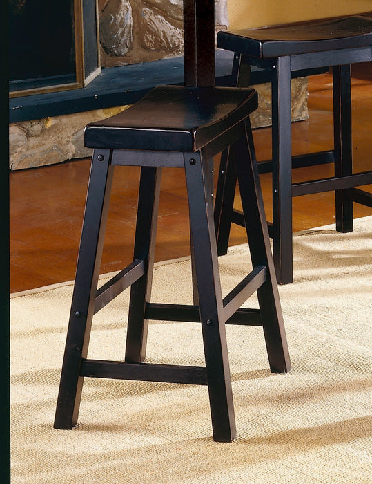 Set of 2 Black Finish 18-Inch Height Saddle Seat Solid Wood Stools