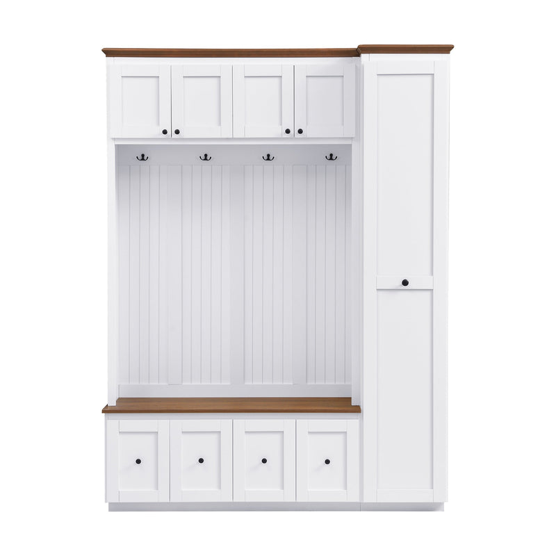 Camden Farmhouse Hall Tree with Storage Bench and Shoe Cabinets Glass House Furnishings