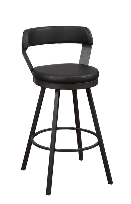 Set of 2 Black Faux Leather Upholstered, Swivel Bar Height Pub Chairs With Metal Base & 360-Degree Swivel Design