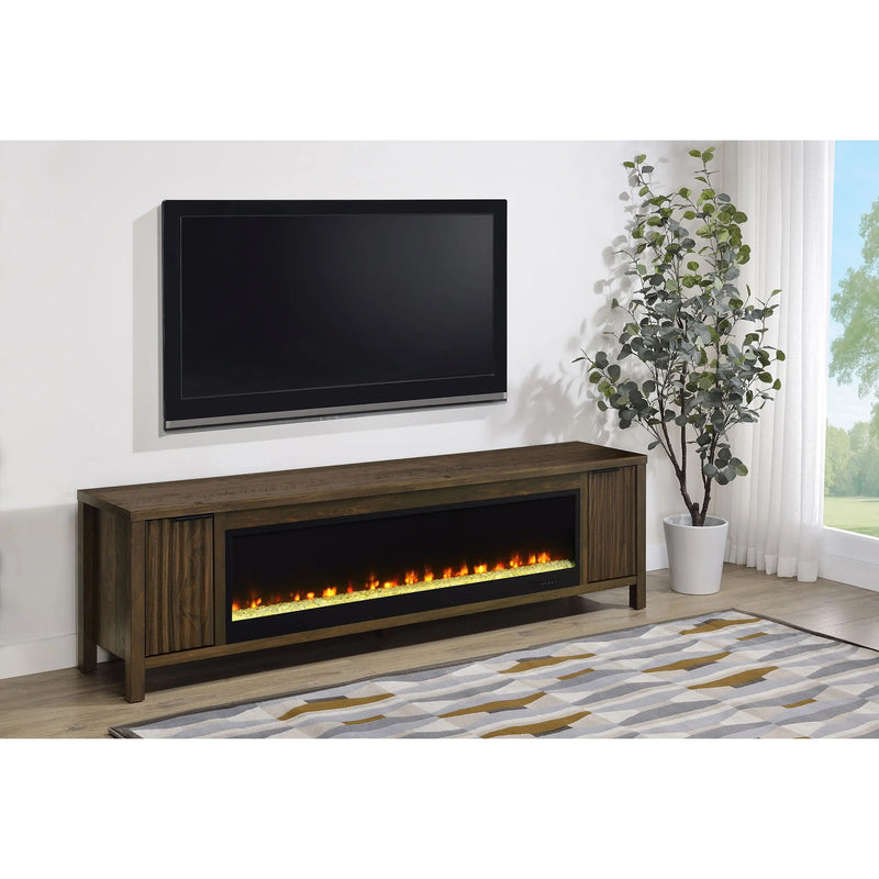 Alamitos Dark Pine 79-inch Fireplace TV Stand Glass House Furnishings