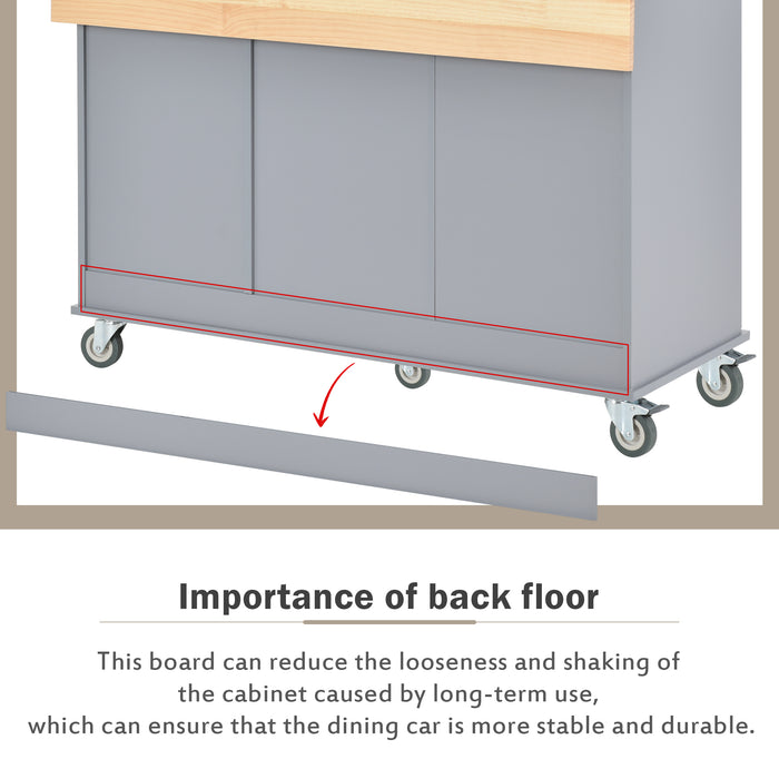 Rolling Mobile Kitchen Island with Solid Wood Top and Locking Wheels, 52.7 Inch Width, Storage Cabinet and Drop Leaf Breakfast Bar, Spice Rack, Towel Rack & Drawer - Grey Blue