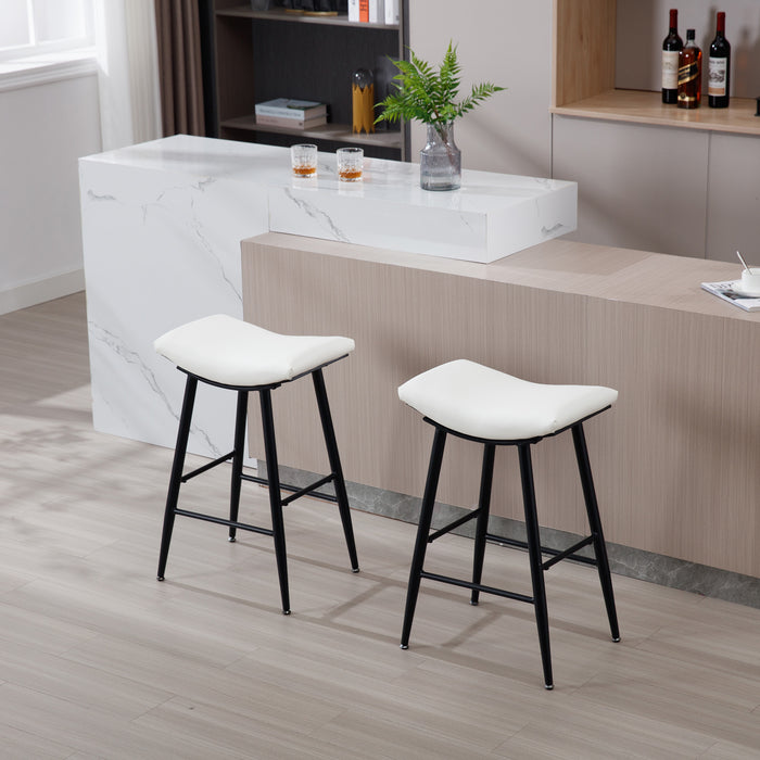 Bar Stools Set of 2 Armless Counter Low Bar Stools Without Back Modern PU Leather Stools with Metal Leg and Footrest,Cream