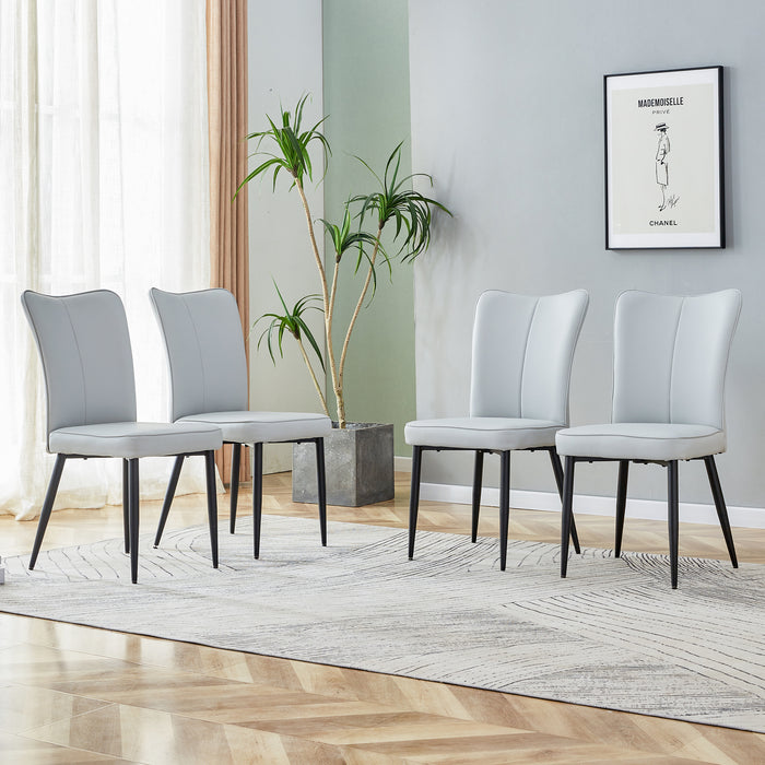 Modern minimalist dining chairs and office chairs. 4-piece set of light gray PU seats with black metal legs. Suitable for restaurants, living rooms, and offices. C-008