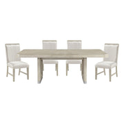 Modern Light Gray 5pc Dining Set Expandable Dining Table Upholstered Chairs Metallic Accents Wooden Furniture Glass House Furnishings