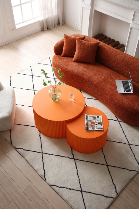 31.5-inch Nesting Table Set of 2 Round and Half Moon Shapes, Bright Orange