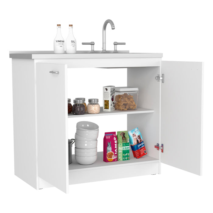 Napoles Utility Sink With Cabinet, Double Door, One Shelf -White