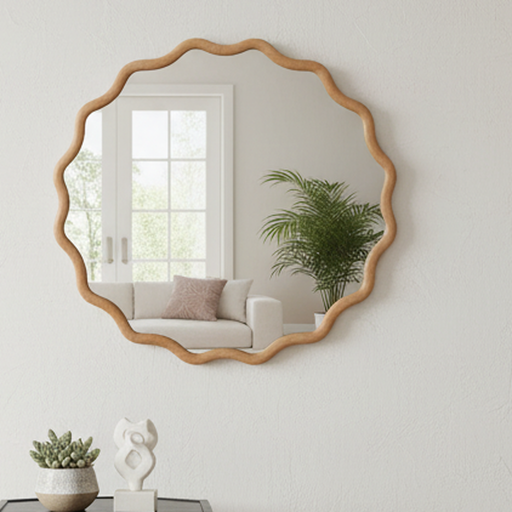 Monroe Natural Wood Wavy Wall Mirror | Glass House Furnishings