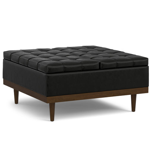 Mariah Midnight Black Vegan Leather Lift-Top Storage Ottoman Glass House Furnishings