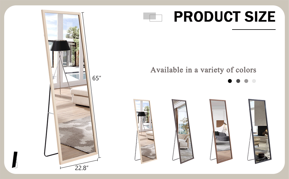 Third generation packaging upgrade, thickened border, light oak solid wood frame full length mirror, dressing mirror, bedroom entrance, decorative mirror, clothing store, mirror.65"*22.8"