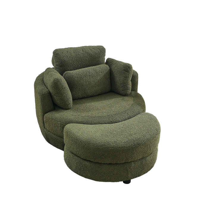 39"W Oversized Swivel Chair with moon storage ottoman for Living Room, Modern Accent Round Loveseat Circle Swivel Barrel Chairs for Bedroom Cuddle Sofa Chair Lounger Armchair, 4 Pillows, Teddy Fabric