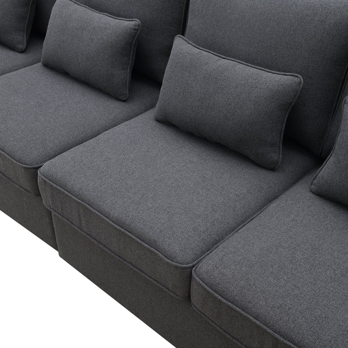 Modern 104" 4-Seater Linen Sofa with Armrest Pockets and Pillows