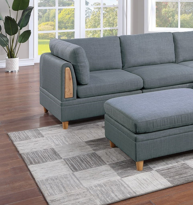 Modern 6-Piece Modular Sectional Set, Steel Dorris Fabric Couch With 2 Wedges, 2 Armless Chairs & 2 Ottomans - Contemporary Living Room Furniture