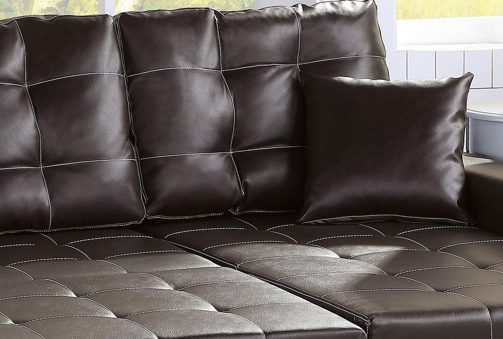 Espresso Convertible Sectional Sofa with Pull Out Bed, Reversible Storage Chaise, Polyfiber Tufted Lounge Couch