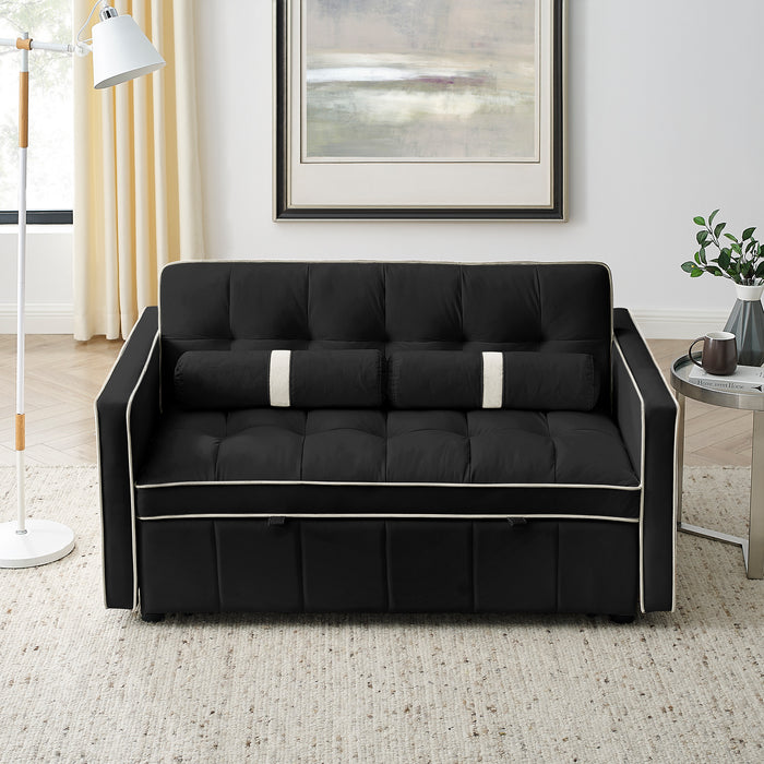 Modern 55.5" Pull Out Sleep Sofa Bed, 2-Seater Loveseat with Side Pockets, Adjustable Backrest, Lumbar Pillows - Ideal for Apartment, Office, Living Room, Black