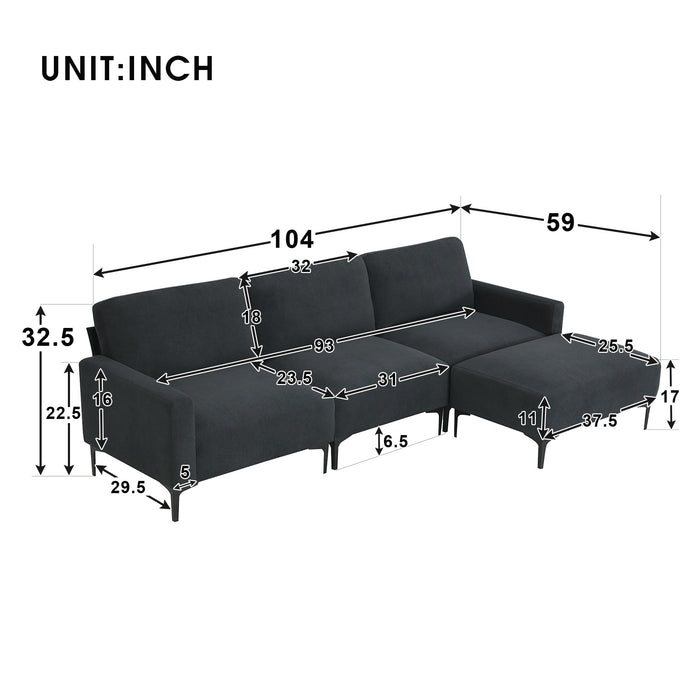 [VIDEO provided] [New] 103.5*59" Modern L-shaped Sectional Sofa, 4-seat Velvet Fabric Couch Set with Convertible Ottoman,Freely Combinable Sofa for Living Room, Apartment, Office,Apartment,2 Colors