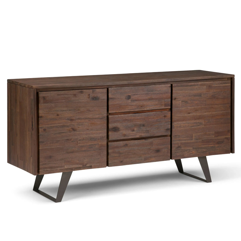 Lowry 60 inch Wide Solid Acacia Wood Sideboard Buffet in Distressed Charcoal Brown Glass House Furnishings