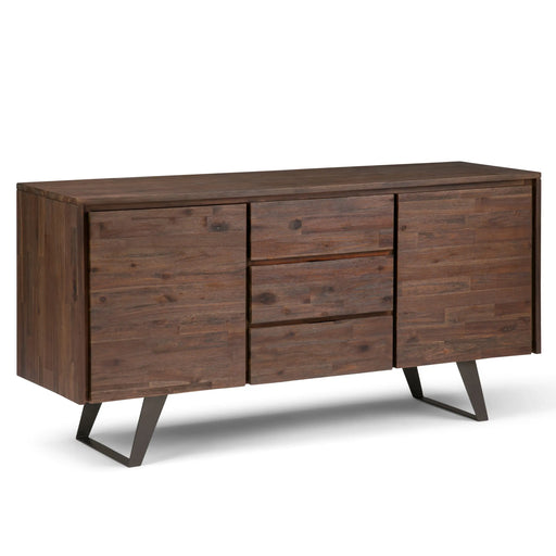 Lowry 60 inch Wide Solid Acacia Wood Sideboard Buffet in Distressed Charcoal Brown Glass House Furnishings