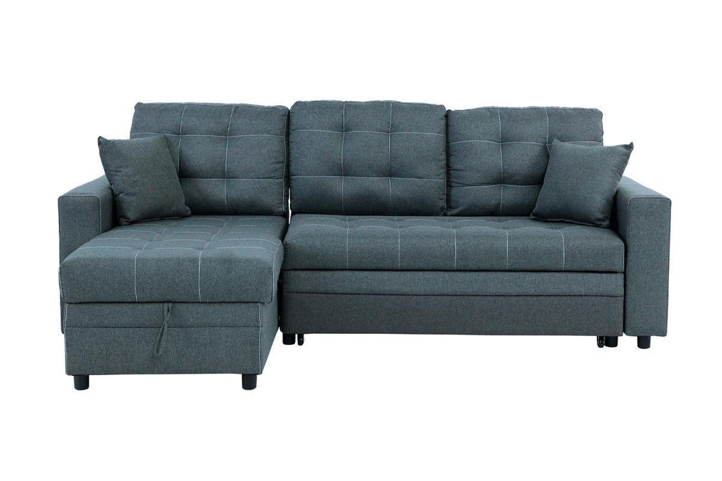 Convertible Sectional Sofa With Pull Out Bed & Reversible Storage Chaise, Polyfiber Tufted Lounge Couch, Blue Grey