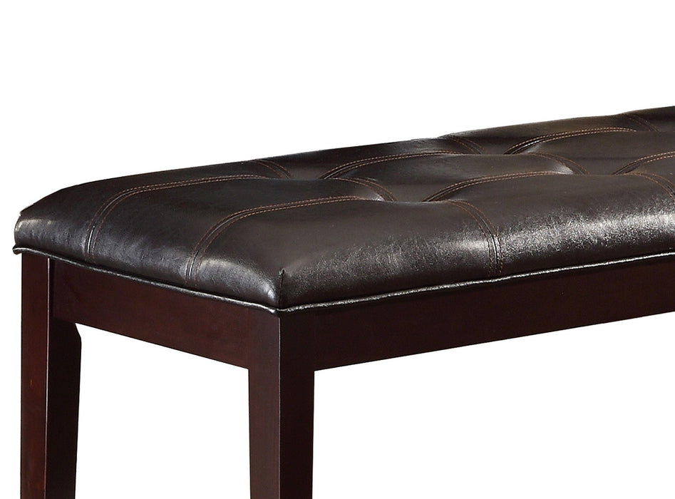 Transitional Dining Bench with Espresso Finish, Faux Leather Upholstered Button, Tufted Seat