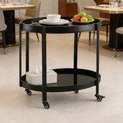 Oval Black Bar Cart with 2 Black Tempered Glass Shelves Glass House Furnishings