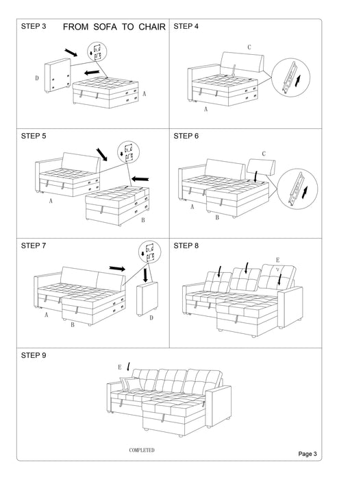 Convertible Sectional Sofa With Pull Out Bed & Reversible Storage Chaise, Polyfiber Tufted Lounge Couch, Blue Grey