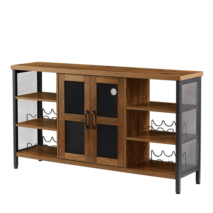 Industrial Wine Bar Cabinet, Liquor Storage Credenza, Sideboard with Wine Racks & Stemware Holder, Hazelnut Brown (55.12''W x 13.78''D x 30.31''H)