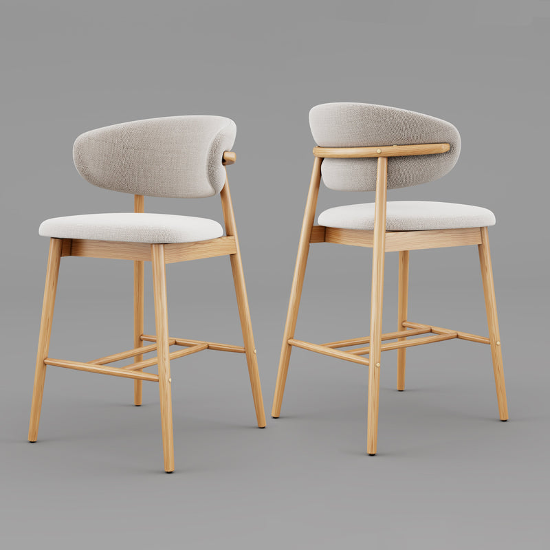 Set of 2 Upgraded Version Modern Ash Wood Counter Height Bar Stools - Oak Glass House Furnishings