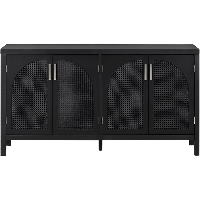 TREXM Large Storage Space Sideboard with Artificial Rattan Door and Metal Handles for Living Room and Entryway (Black)