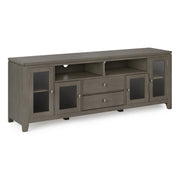 Cosmopolitan 72 inch Wide Solid Wood TV Stand in Farmhouse Grey For TVs up to 80 inches Glass House Furnishings