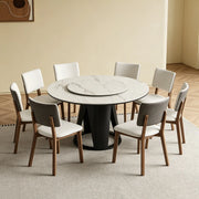 59''Modern Sintered stone dining table with 35.4' round turntable for 8 person with metal exquisite pedestal  with 8pcs Chairs Glass House Furnishings