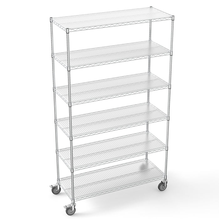 6 Tier Wire Shelving Unit, 6000 LBS NSF Height Adjustable Metal Garage Storage Shelves with Wheels, Heavy Duty Storage Wire Rack Metal Shelves - Chrome - 204882