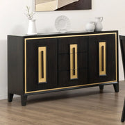 Espresso 1pc Server Storage Drawers Wood Handle Gold accent Trim Server Dining Room Furniture Glass House Furnishings