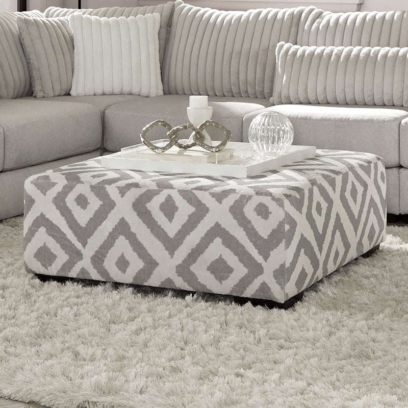 Hudson Gray Upholstered Ottoman with Solid Wood Frame Glass House Furnishings