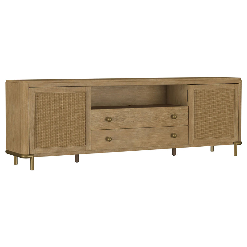 Benson Sand Wash 2-door TV Stand in Sand with Wood Construction, 79.5-inch Wide, Ideal for Large Screens and Media Storage Glass House Furnishings