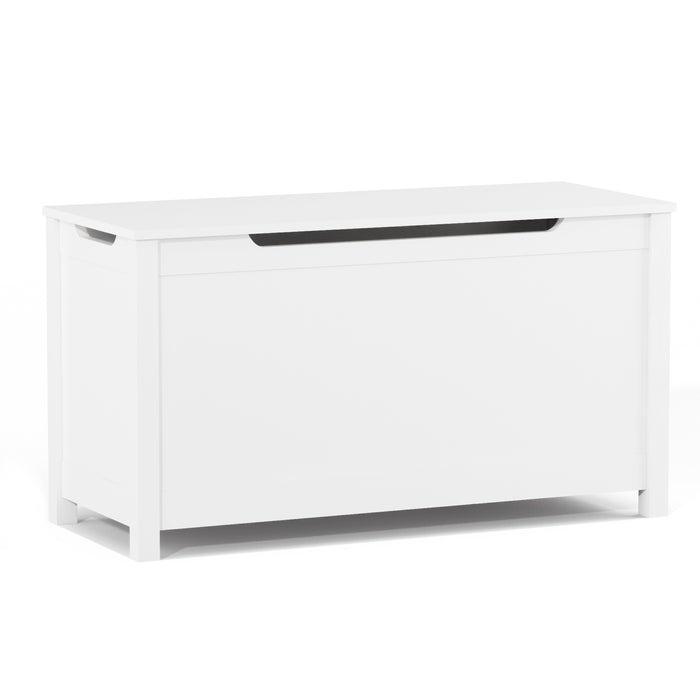 Kids Wooden Toy Box Storage with Safety Hinged Lid for Ages 3+ (White)