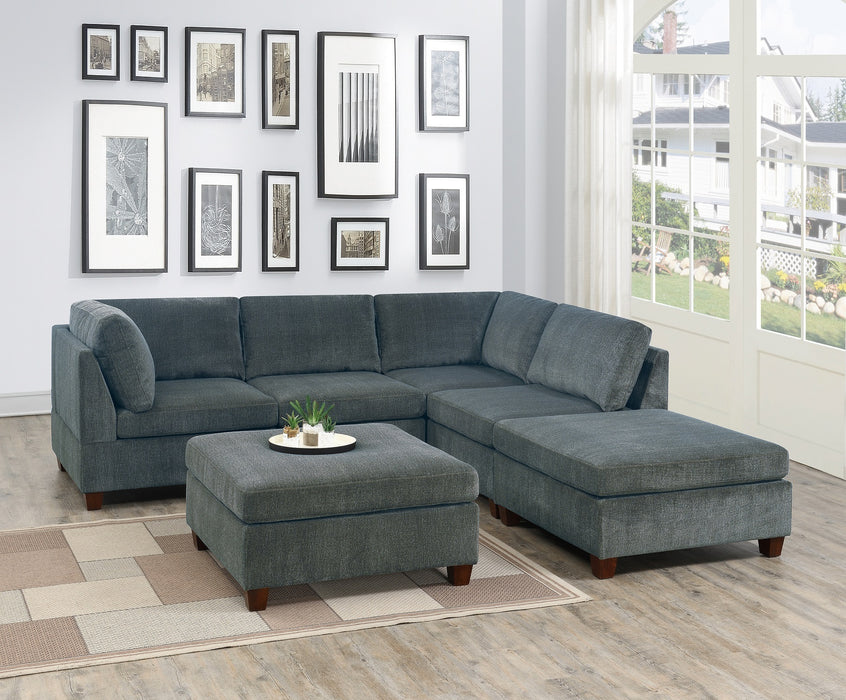 6-Piece Modern Modular Sectional Set, L-Sectional Couch with 2x Corner Wedges, 2x Armless Chairs, and 2x Ottomans - Living Room Furniture with Plywood Base, Grey Chenille