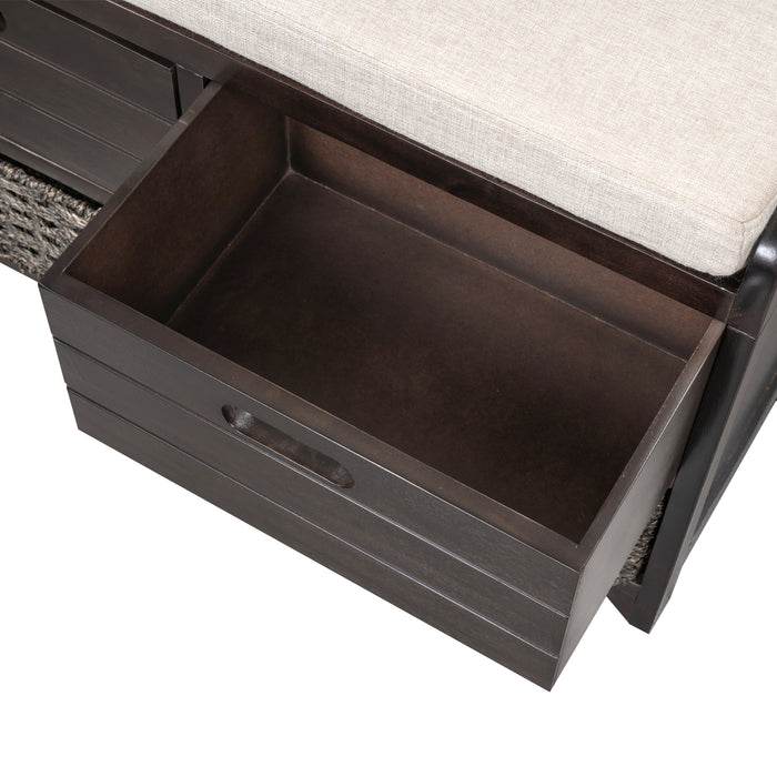 TREXM  Storage Bench with Removable Basket and 2 Drawers, Fully Assembled Shoe Bench with Removable Cushion (Espresso)