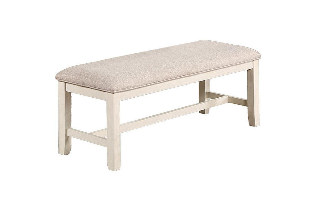 White Classic Rubberwood Bench with Beige Fabric Cushion Seat - Dining Room Furniture