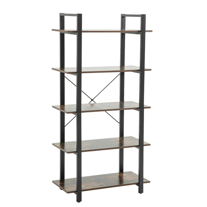 5-Tier Vintage Industrial Rustic Bookshelf, Shelf Wood & Metal Bookcase, Open Etagere, Farmhouse Wooden Bookshelves, Vintage Brown