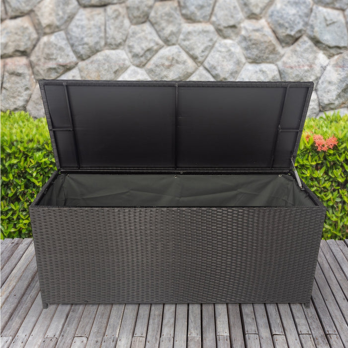 Outdoor Storage Box, 113 Gallon Wicker Patio Deck Boxes with Lid - Outdoor Cushion Storage Container Bin Chest for Kids Toys, Pillows and Towel, Black