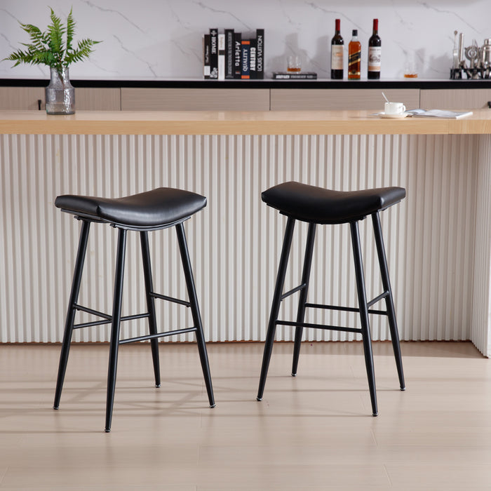 Set of 2 Black PU Upholstered Counter Height Bar Stools With Footrest For Dining Room, Kitchen Island, Black