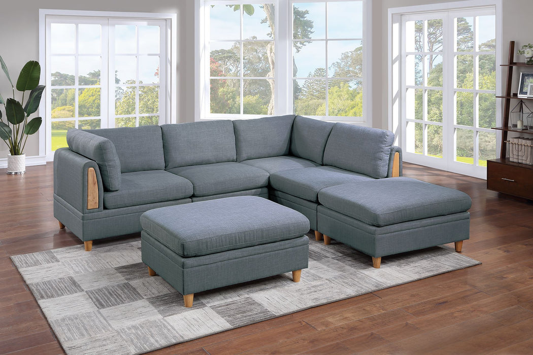 Modern 6-Piece Modular Sectional Set, Steel Dorris Fabric Couch With 2 Wedges, 2 Armless Chairs & 2 Ottomans - Contemporary Living Room Furniture