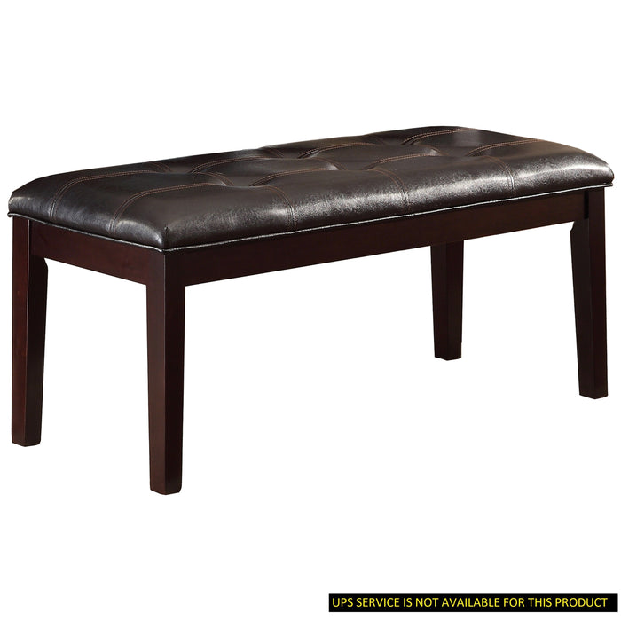 Transitional Dining Bench with Espresso Finish, Faux Leather Upholstered Button, Tufted Seat